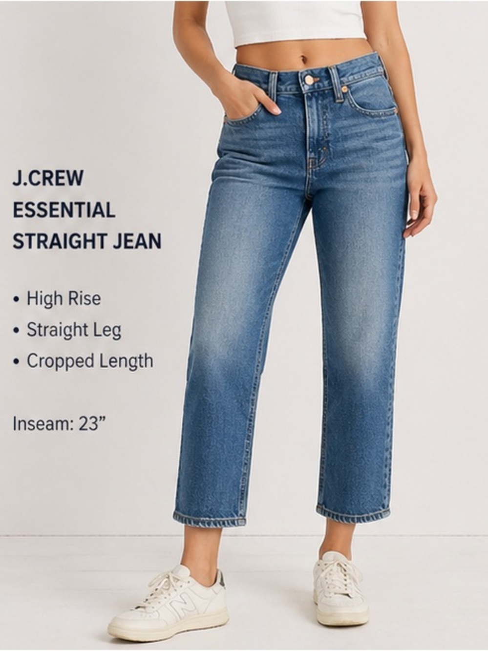 J Crew Essential Straight Jean 27P High Rise Medium Wash Stretch Denim Cropped